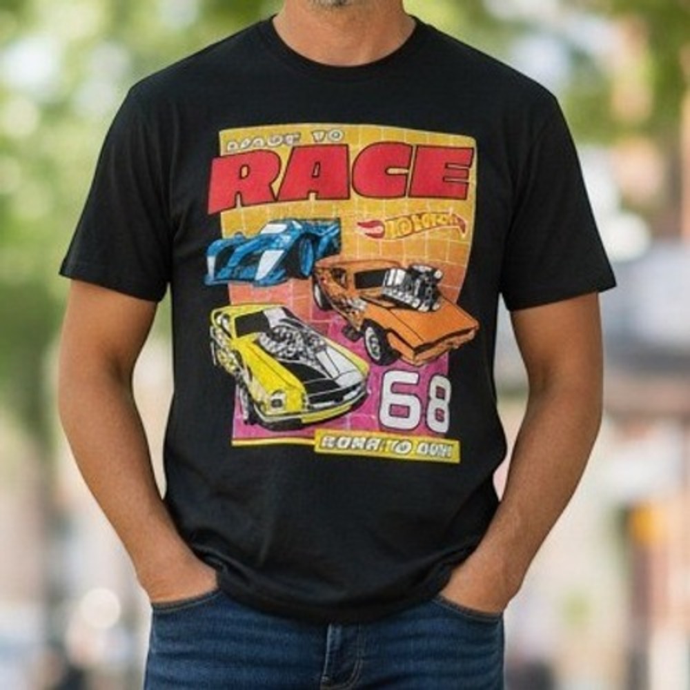 Hot Wheels (T-Shirt) (L) Black EXCELLENT Made To Race Born To Win Graphic Tee